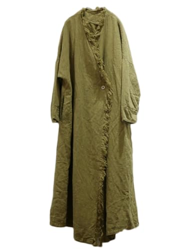 Ystylee Womens Cotton Linen Long Trench Coat Front Distressed Artistic Hippie Long Sleeve Maxi Outwear with Pocket2