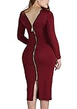 YMING Sexy Zipper Back Party Dress for Women Club Midi Bodycon Dress Clubwear Red S