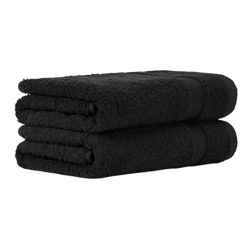 Luckytowel Handtücher Set 50x100 cm – Oeko-TEX Handtuch-Set aus 100% Baumwolle mit 600 g/m² – Frottiertücher mit Aufhängeschlaufe – flauschig & saugstark – Frottee Handtuchset – 2er Pack Schwarz
