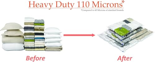 HEAVY DUTY 5 VACUUM STORAGE BAGS by Gorilla Bags, Extra Large 100x80cm. Extra Strong 110 Microns. Double Zip Seal & Unique Turbo Valve Keeps Items Compressed For Longer.