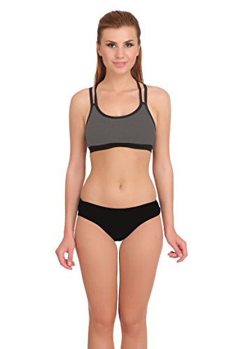 Image of Fashion Comfortz Sports Bra and Panty Set,Ladies Undergarments for Sports,Womens Girls Cotton Lycra Spandex,Bra and Panty Set,Sexy Lingerie,Regular Bra and Panty for Girls Sexy. Grey