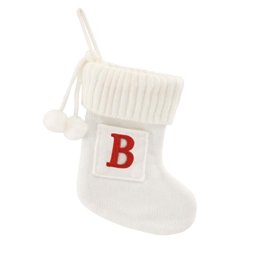 CRSMHLPK 8.5 Inches Embroidered Letter Christmas Stocking Knitted Initials White Small Christmas Stockings for Family Holiday Decorations and Xmas Tree Fireplace-White-B-18