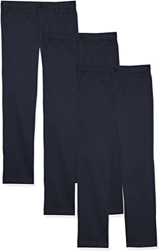 Image of Amazon Essentials Girls and Toddlers' School Uniform Straight Leg Adjustable Waist Flat-Front Chino Pants, Pack of 3