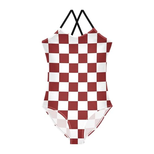 Image of Black and White Chess Girls One Piece Swimsuits Board Marble Tile Sport Halter Swimwear Beach Bathing Suit 3T