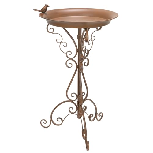 Moritz Abbeveratoio per uccelli, marrone con piccolo uccellino sulla ciotola dell'acqua, altezza 73 cm, vasca per uccelli,...