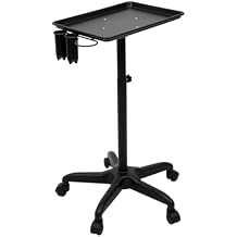 Rolling Trolley Cart Tool Tray, Trolley Hairdressing Tattoo Tool, Aluminum Trolley Cart Equipment on Wheels,Adjustable Height Mobile Beauty Salon & Spa Stools Service Instrument Storage Tray Black