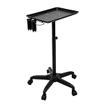 Charocean Adjustable Height Salon Trolley on Wheels - Aluminum Medical Cart with 2 Cups and Metal Loop for Beauty, Spa, Tattoo, Dentistry (Black)
