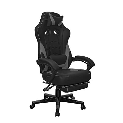 VSHINY Silla ergonómica para Juegos,Silla Gamer,Silla de computadora, Silla de Oficina, Cómoda Silla Gamer giratoria reclinable con reposapiés. (Negro y Gris)