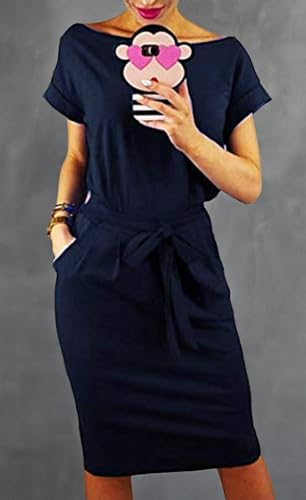 Image of PALINDA Women's Striped Elegant Short Sleeve Wear to Work Casual Pencil Dress with Belt