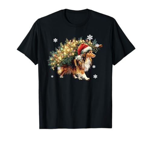 Funny Shetland Sheepdog Dog Christmas Tree Pet Lover Xmas T-Shirt
