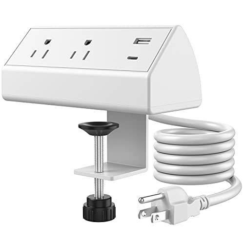 Desk Clamp Power Strip 18W USB-C Fast Charging Outlets with Clamp Mount & 800J Surge Protector for Conference Desk Power Outlets (6FT)