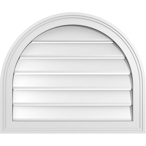 Ekena Millwork GVPRT24X2002SF Round Top Surface Mount PVC Gable Vent, 24"W x 20"H, Factory Primed White