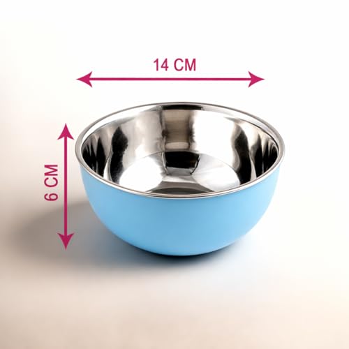 Image of Zaib Stainless Steel Microsafe Serving Bowl - 600ml Insulated Snack & Dessert Bowl (14 cm) (Blue)