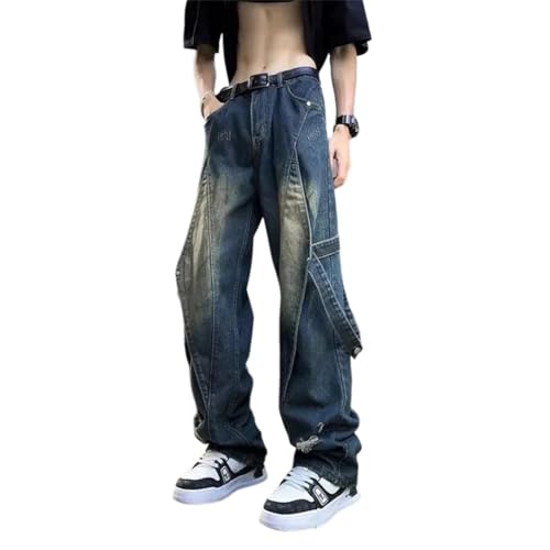 Men Wide Leg Cowboy Pants Harajuku Denim Trousers Streetwear Jeans