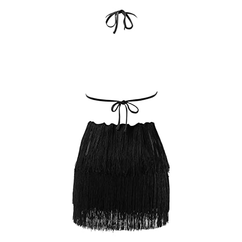 Robe de cocktail rétro années 20 dos nu costume Charleston courte noire