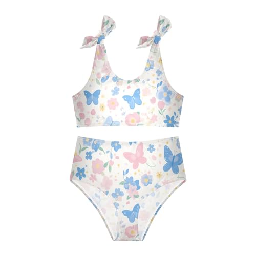 KLL Butterflies on White Pink Girls' 2 Piece Bikini Sets Quick-Dry Swimsuits Swimming Suits Adjustable Strap3