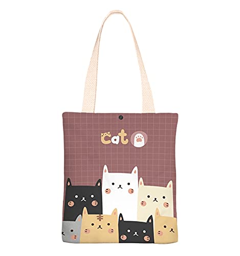 Image of Women's Canvas Cat Print Shoulder Bag - Cat Graphic Hobo Crossbody Handbag