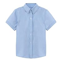 Mud Kingdom Big Boys Shirt Button Down School Uniform for Boy Short Sleeve Dress Shirts Solid Blue 11-12 Years