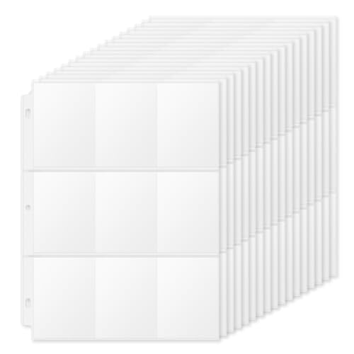 Lizuart 9 Pocket Card Sleeves for 3 Ring Binder, 36 Pack Double-Sided Trading Card Pages for Sports and Game Cards, Baseball Card Sleeves for Collectors.