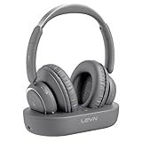 LEVN Wireless Headphones for TV Watching, TV Headphones Wireless for Seniors with Transmitter Charging Base, Hearing-impaired, No Audio Delay Blutooth 5.2, Plug and Play, Gifts for Elderly Grey