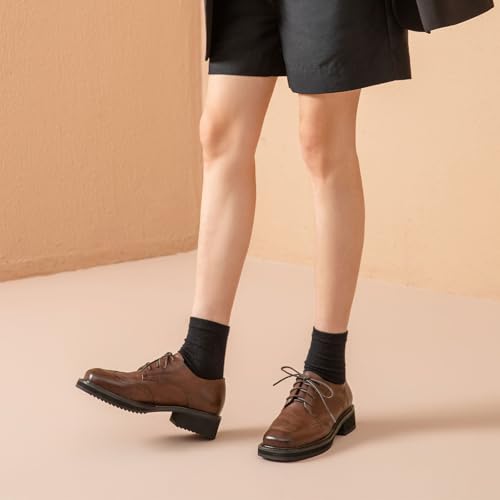 Image of BEAU TODAY Oxford Shoes for Women,Leather Brogue Dress Shoes,Comfort Brethable Ladies Lace-up Handmade Wingtip Shoes for Business Work