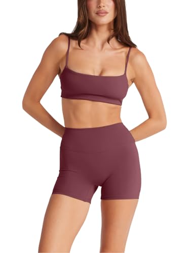 Image of LASLULU Womens Adjustable Spaghetti Straps Sports Bra Square Neck Wireless Padded Workout Yoga Crop Tops