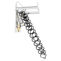 12 Steps Folding Attic Ladder, 11.48ft Wall Mounted Telescopic Loft Stairs Pull Down System Retractable Collapsible Attic Ladder with Armrests for Hotels, Outdoor, Basements, Warehouses