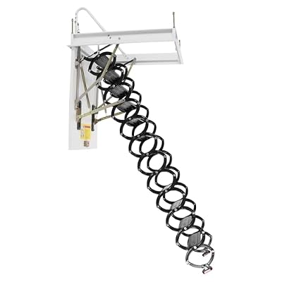 12 Steps Folding Attic Ladder, 11.48ft Wall Mounted Telescopic Loft Stairs Pull Down System Retractable Collapsible Attic Ladder with Armrests for Hotels, Outdoor, Basements, Warehouses