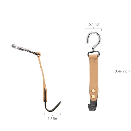 Image of 2-Pack Car Hook Holder - Leather Headrest Hooks for Purses & Bags, SUS304 (Light Brown)