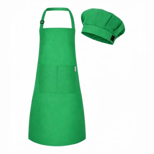 Image of uniformer Kids Apron with Chef Cap for Cooking, Baking, Painting Art & Crafts | Adjustable Child Apron with 2 Pockets | Great for Kitchen, School