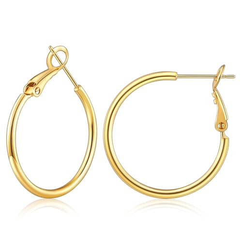 Image of Gacimy Gold Hoop Earrings for Women, 14K Gold Plated Thin Hoops