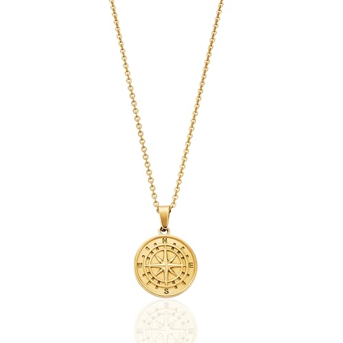 CRAFTD | Gold Compass Pendant Necklace | Durable 18K Gold & 316L Stainless Steel | 20.5