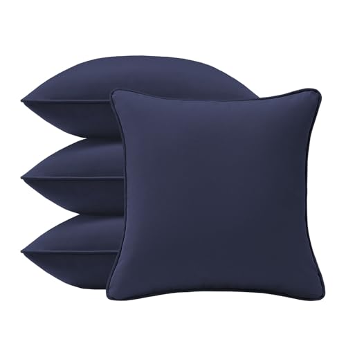 Supflourishia 4 Pack Sunbrella Outdoor Water Repellent Throw Pillows 18x18 Inch with Insert, Decorative Square Patio Pillows for Home Garden Couch Balcony, Canvas Navy