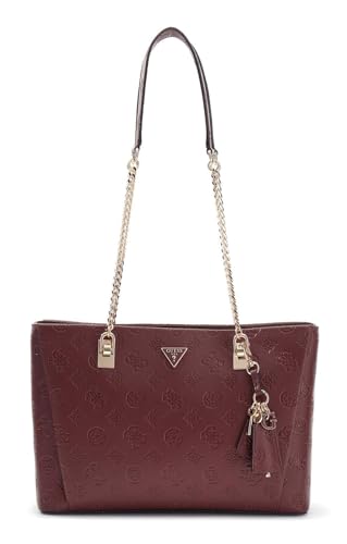 GUESS sac à épaule Tisha cabas femme bordeaux à motifs imprimés