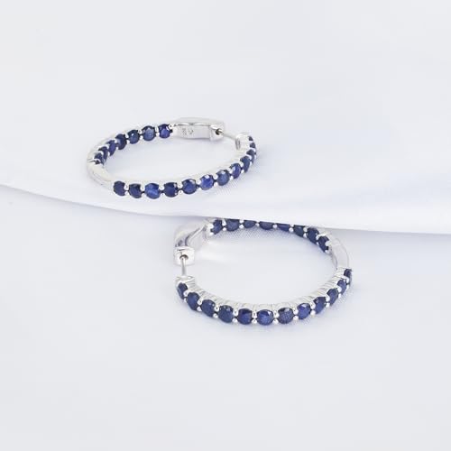 Hoop Earrings with 40 Colored Gemstones, Birthstone Earrings, 925 Sterling Silver Rhodium Plated, Push Back Closure, 1.18'3