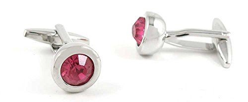 Par de Mancuernillas para Hombre con Cristal Rosa y Plateadas miniatura 1
