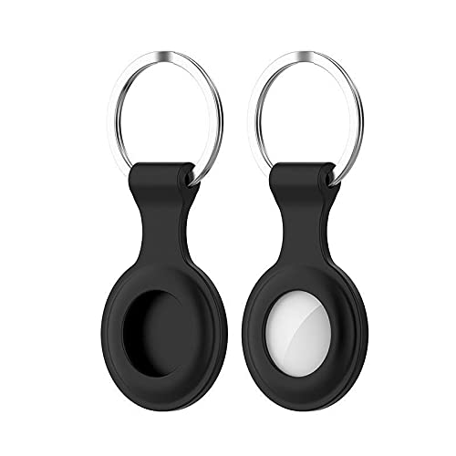Careflection Premium Holder with Keyring for Apple Airtag Silicon-Black (Pack of 2)