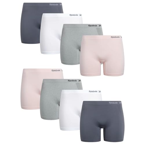Image of Reebok Womens Boyshorts - 8 Pack Soft Stretch Performance 6 inch Inseam Tag Free Womens Underwear Seamless Boyshort Panties