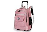 Mochila Escolar com Rodinhas Grande Impermeável Reforçada Mochila com Carrinho Altura Ajustável, Espaçosa para Escola, Faculdade e Viagem, Compartimentos Multiuso (ROSA)