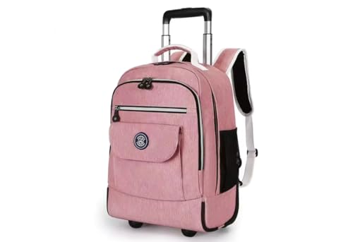 Mochila Escolar com Rodinhas Grande Impermeável Reforçada Mochila com Carrinho Altura Ajustável, Espaçosa para Escola, Faculdade e Viagem, Compartimentos Multiuso (ROSA)