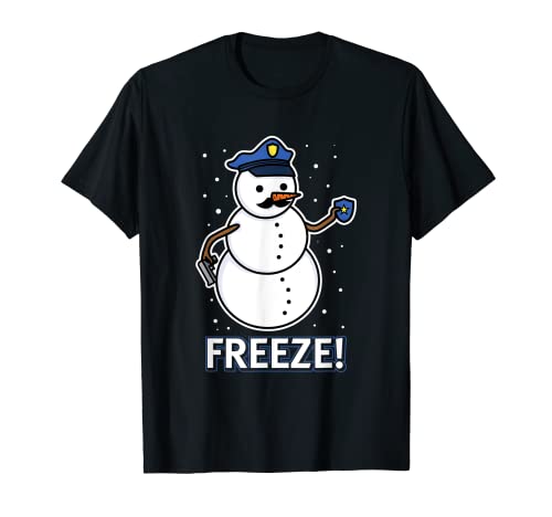 Divertido oficial de policía Navidad muñeco de nieve congelado Camiseta