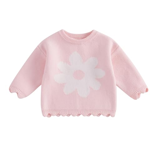 KMBANGI Kids Girls Sweater Sweet Long Sleeve Crew Neck Flower Knitwear Warm Winter Clothes