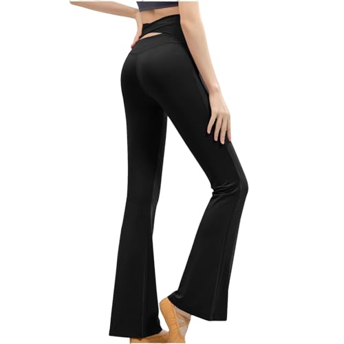 Qesulk Womens Bootcut Yoga Pants Back Crossover Tummy Control Workout Legging High Waist Bell Bottoms Exercise Flare Leggings Black