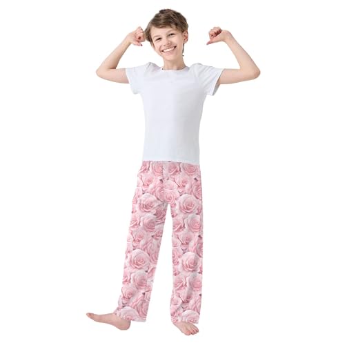 Pink Rose Long Pajama Pants Elastic Waist PJ Bottoms with Pockets S A1118393
