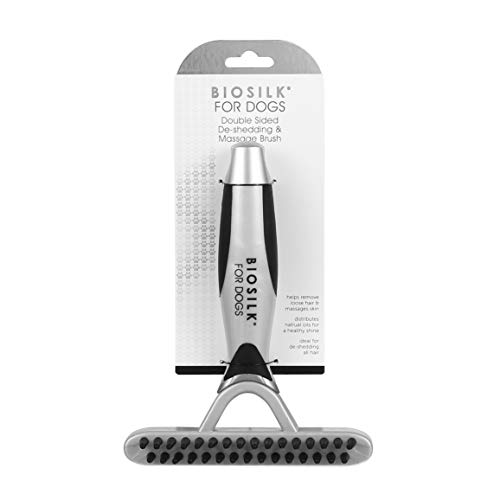 BioSilk New & Improved for Dogs 2 -in-1 De-Shedding Blade and Massage Brush | Removes Mats, Tangles & Loose Hair from…