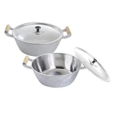 Jogo De Panela Alumínio Batido Grosso Com 2 Peças Cabo Madeira Marfim Envernizado 20 E 22