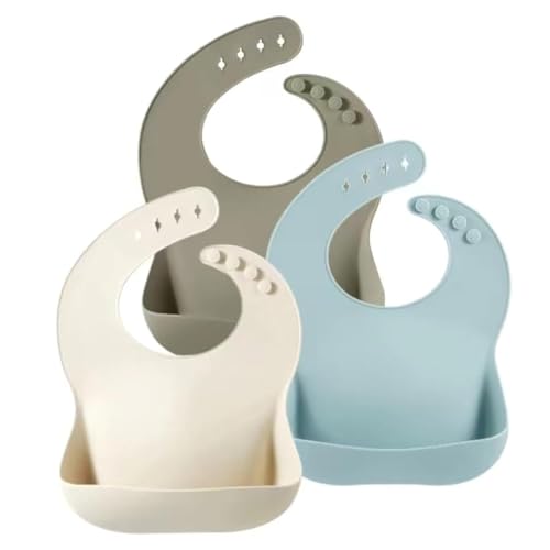 Image of PandaEar Silicone Baby Bibs Set of 3 for Toddlers, BPA Free Waterproof Adjustable Feeding Bib with Large Pocket Food Catcher