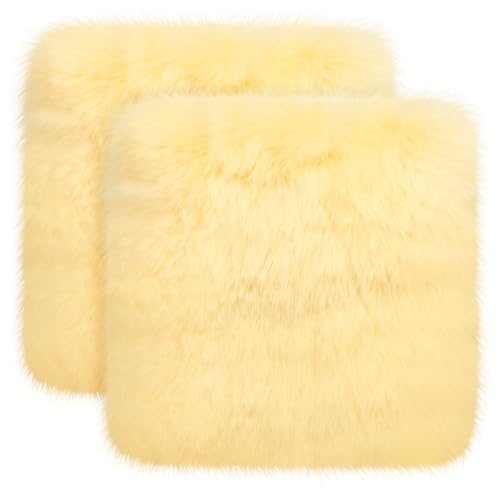 Drydiet 2 Pcs Natural Sheepskin for Bed Sores and Skin Imitation Wool Medical Sheepskins with Non-Slip Back for Pain Relief and Discomfort Wool Seat Pad 17 in x 17 in (Square Beige)