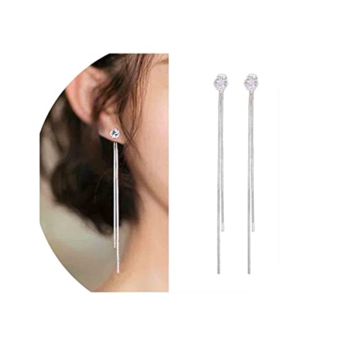 Yheakne - Pendientes de cadena de serpiente bohemia, tuerca de cristal cúbico de plata, pendientes colgantes largos, pendientes de gota lineales largos, joyería para mujeres