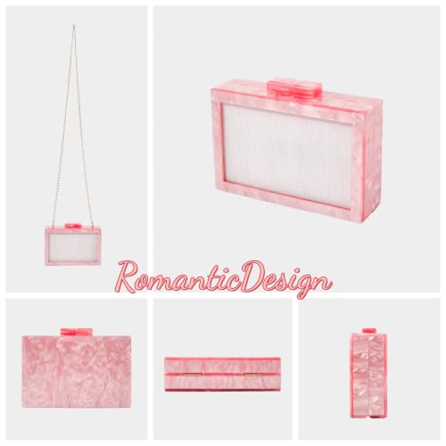 Image of RomanticDesign Women Acrylic Handbag Rattan Woven Pattern Square Box Crossbody Handbag Shoulder Bag Chain Purse